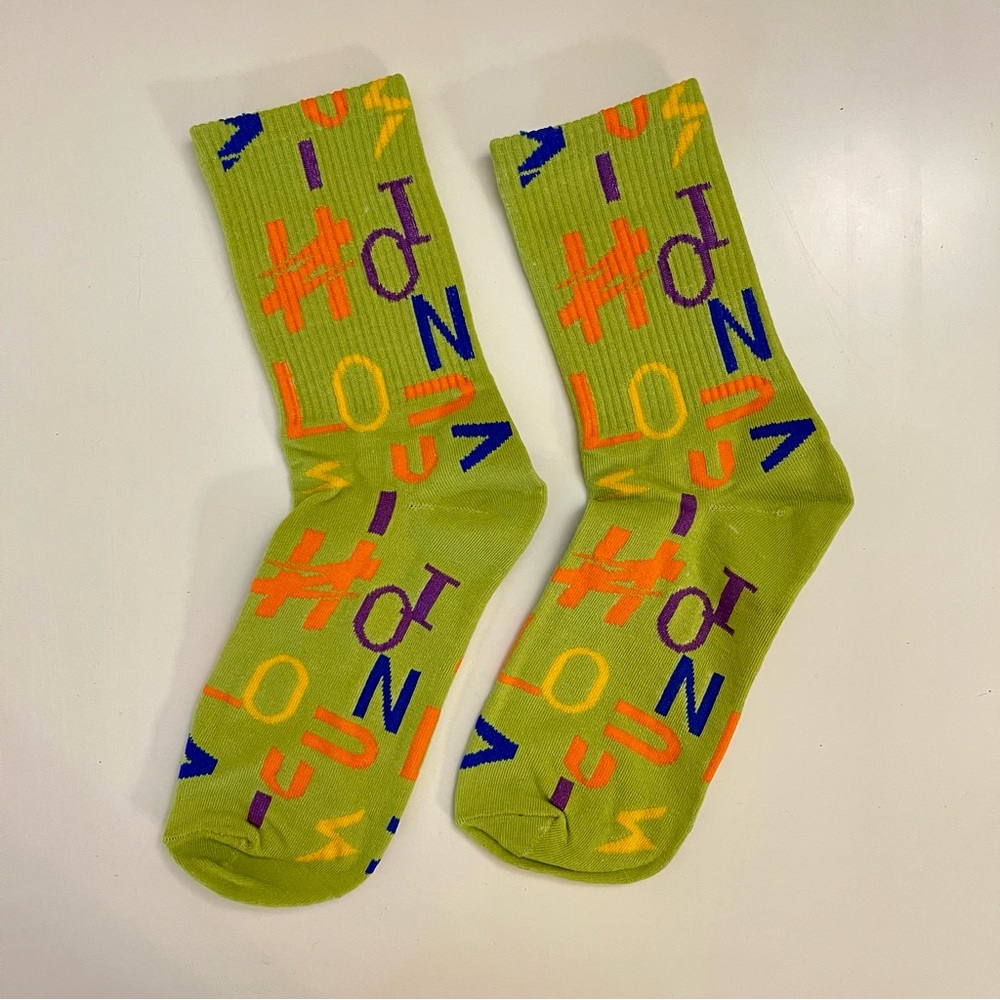 Multicolor Logo Monogram Crew Socks – Neon Lime - Picture 4 of 5